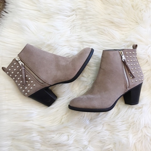 Report Shoes - Report Tan Faux Suede Studded Ankle Booties